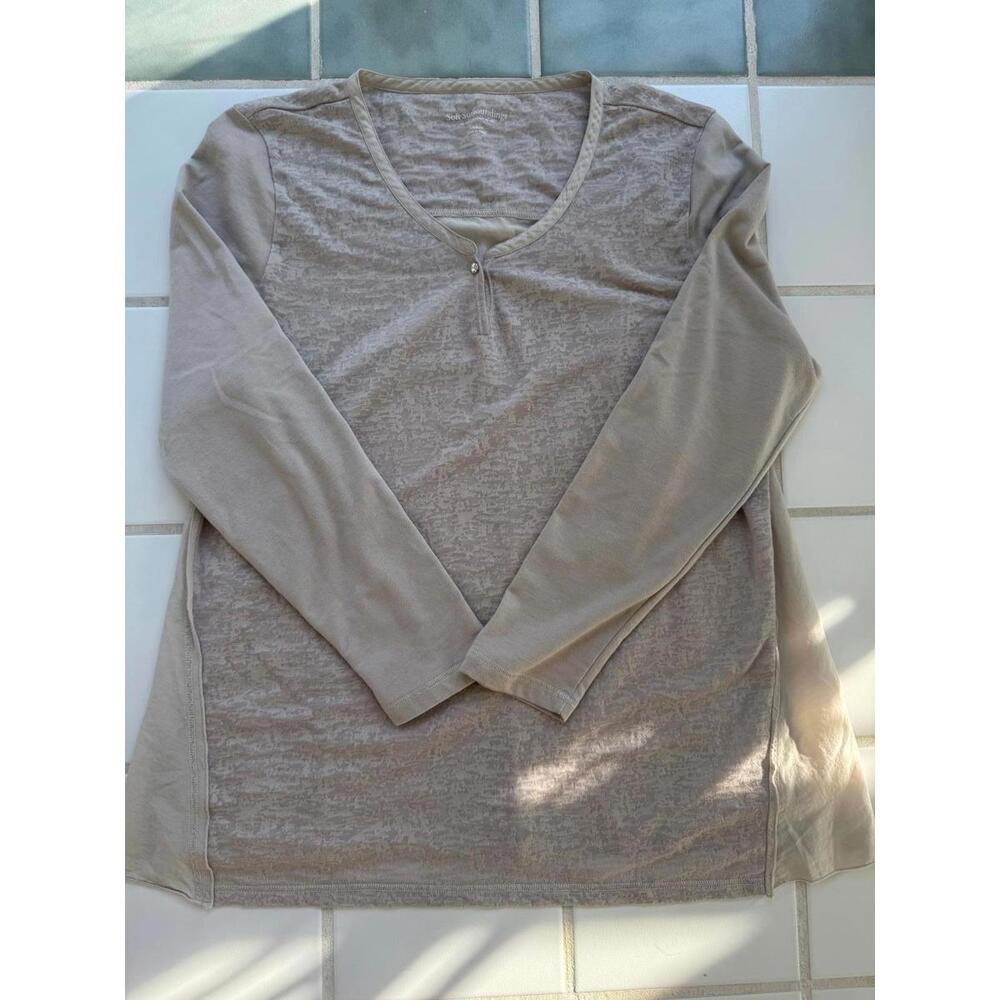 Soft Surroundings Mixed Media Tan Khaki Blouse Women’s Size XL